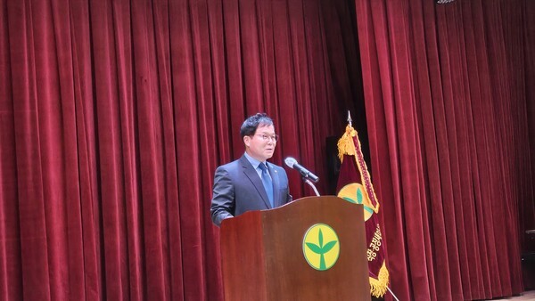 ▲ 직장·공장새마을운동충청북도협의회, 김원중 회장의 대회사 모습